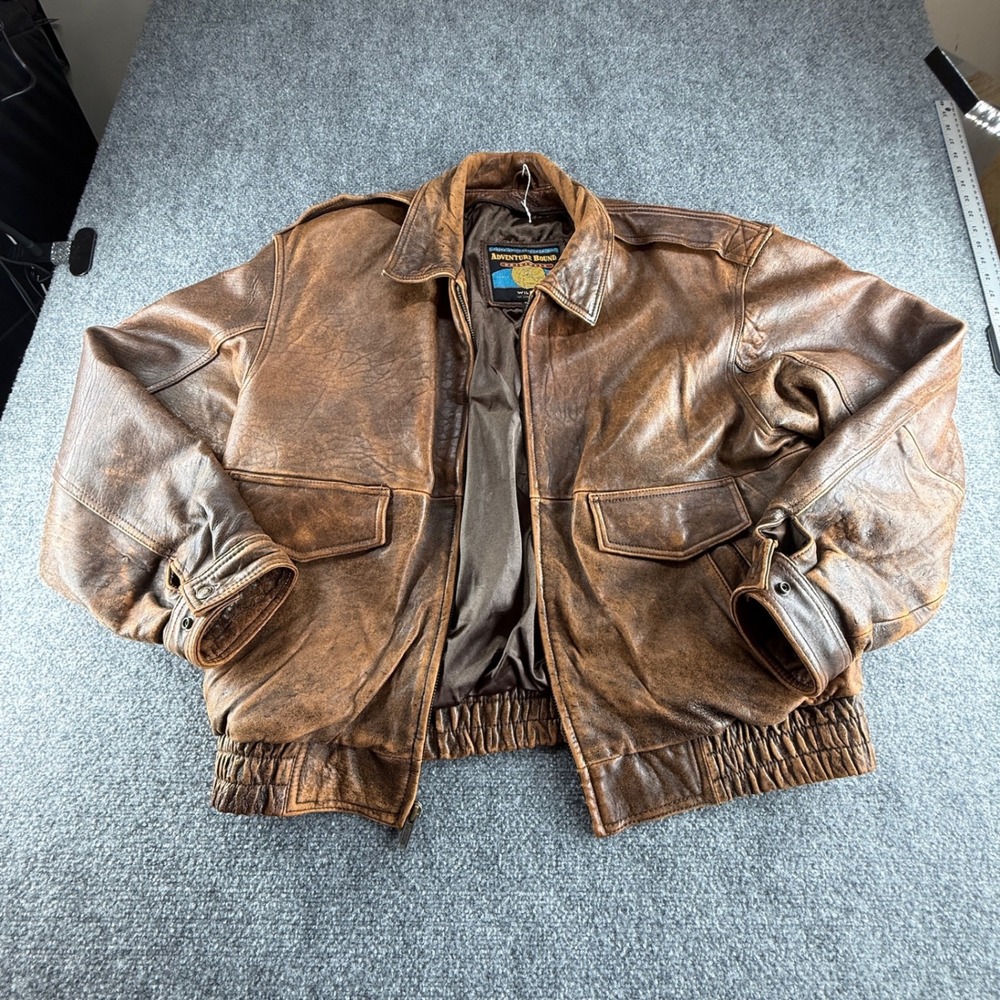 Adventure Bound Wilsons Leather Bomber Jacket Mens XL Distressed Brown Aviator